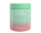 Glowbody Supps Let Me Lactate Supplement packaging on a white background. Female multi vitamin. Lactation Supplement