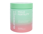 Glowbody Supps Supplement container labeled 'Male Fertility' on a white background. Male multi vitamin